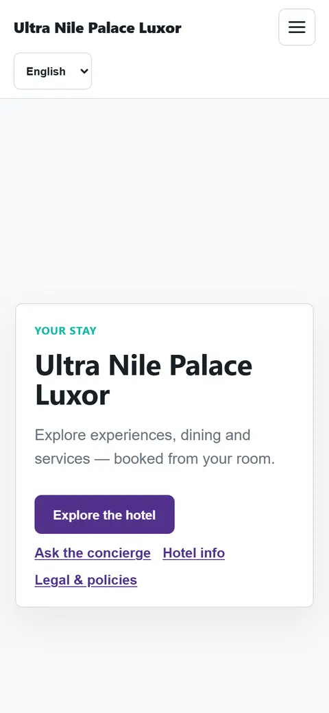 The guest app home screen of our demo hotel on a phone.